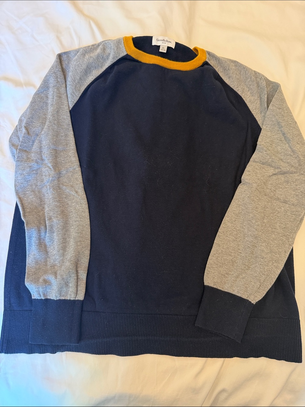 Goodfellow & Co Navy Colorblock Raglan Sweater with Mustard Trim